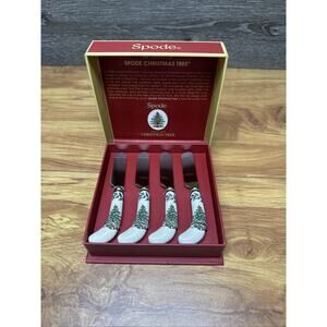 Spode Christmas Tree Butter Spreaders Set of 4 Stainless Steel Porcelain New